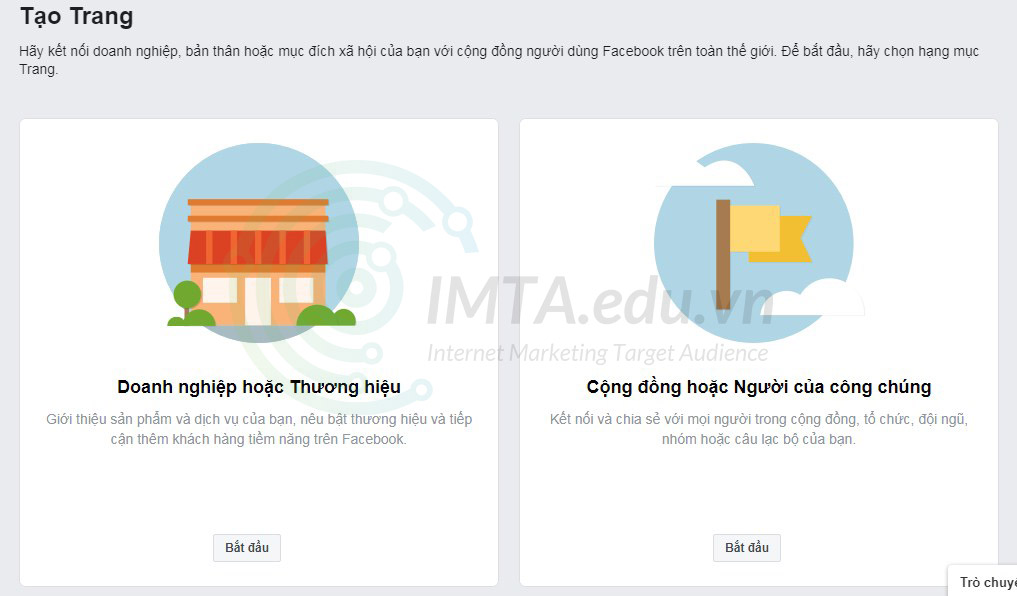 Chọn loại hình trang Fanpage Chọn loại hình trang Fanpage