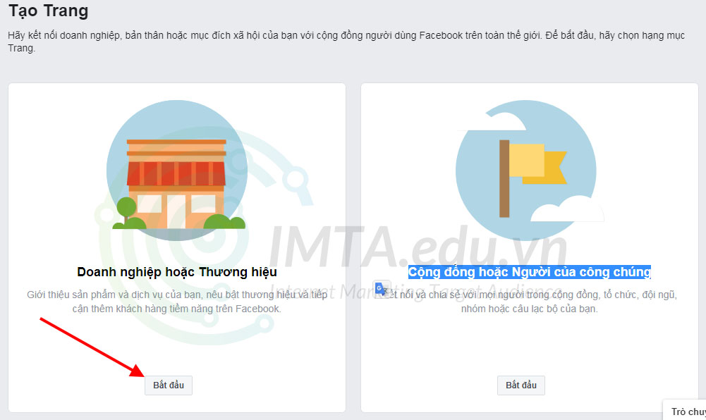 Bắt đầu tạo trang Fanpage mới