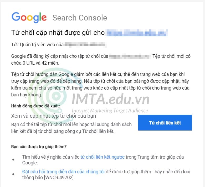Google Search Console xác nhận chặn backlink