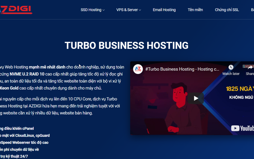 Đánh giá Turbo Business Hosting – Host doanh nghiệp của Azdigi
