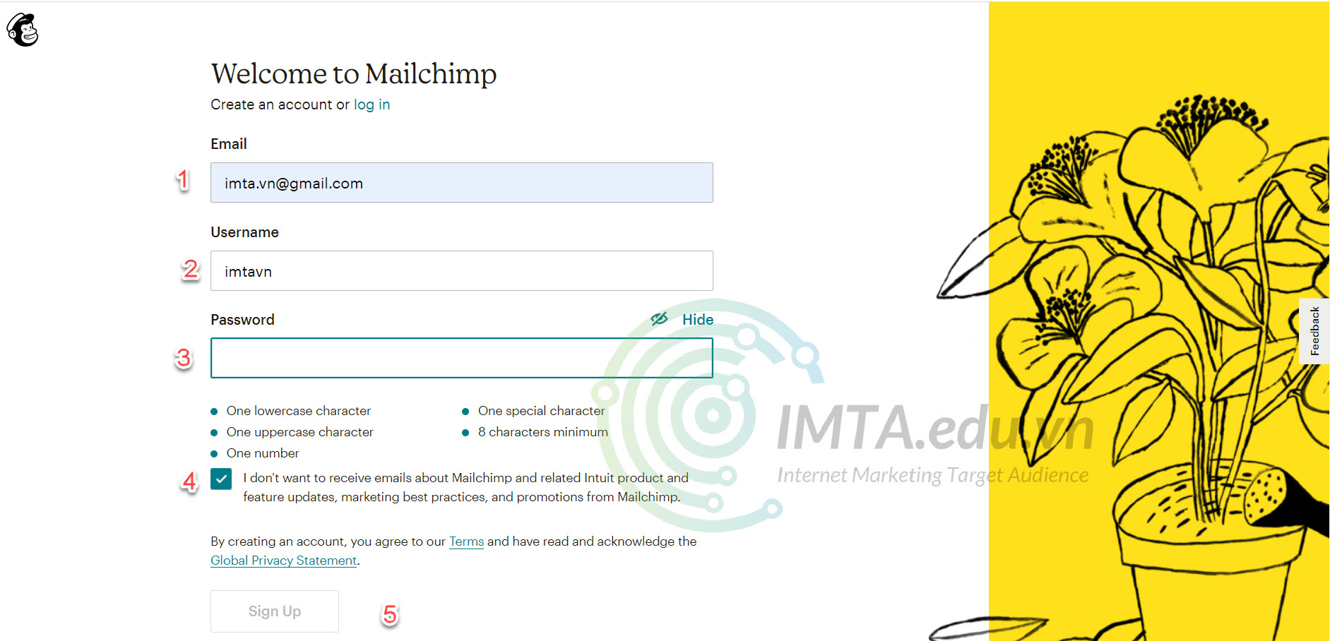 Tạo User và Password trên MailChimp