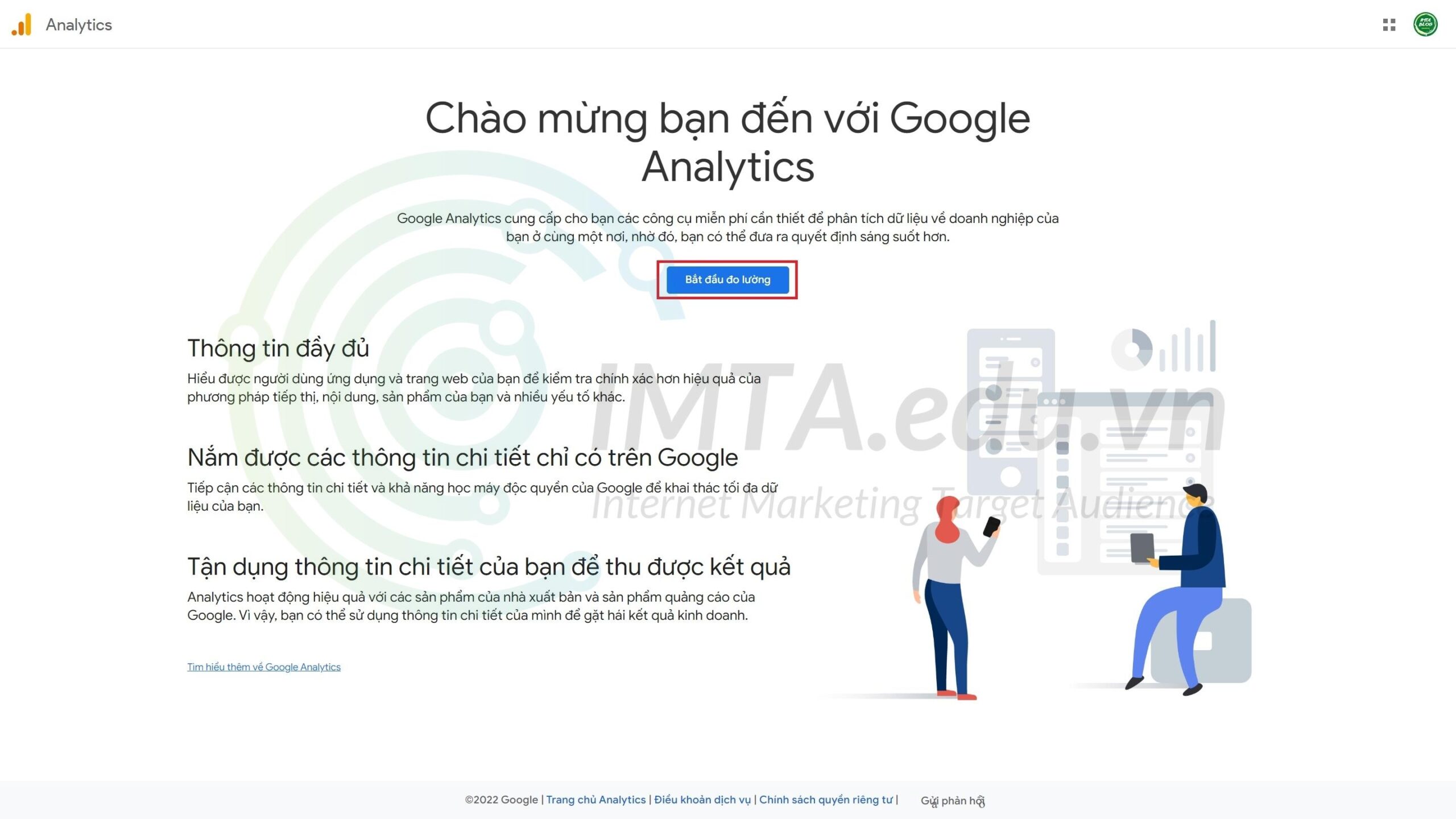 Trang chào mừng của Google Analytics