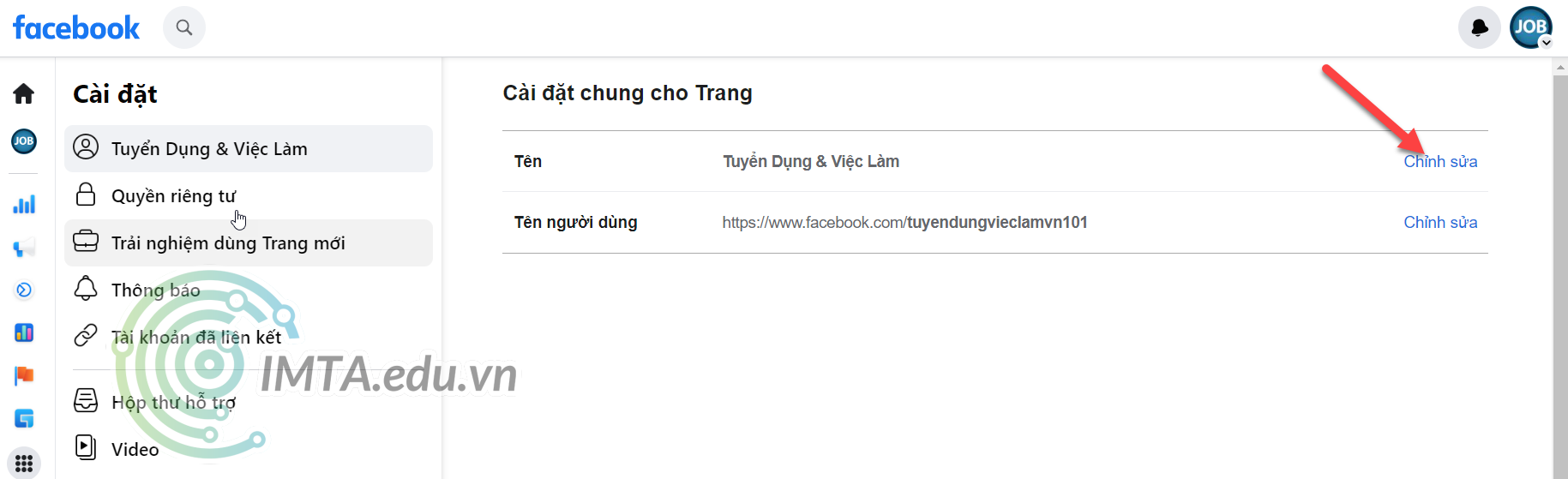 Thay đổi tên Trang Fanpage