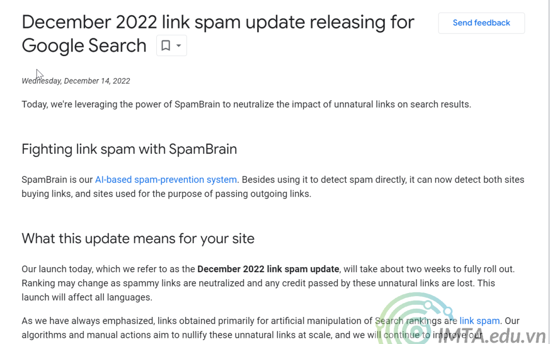 Google cập nhật  Spam link tháng 12 – 2022 (SpamBrain)