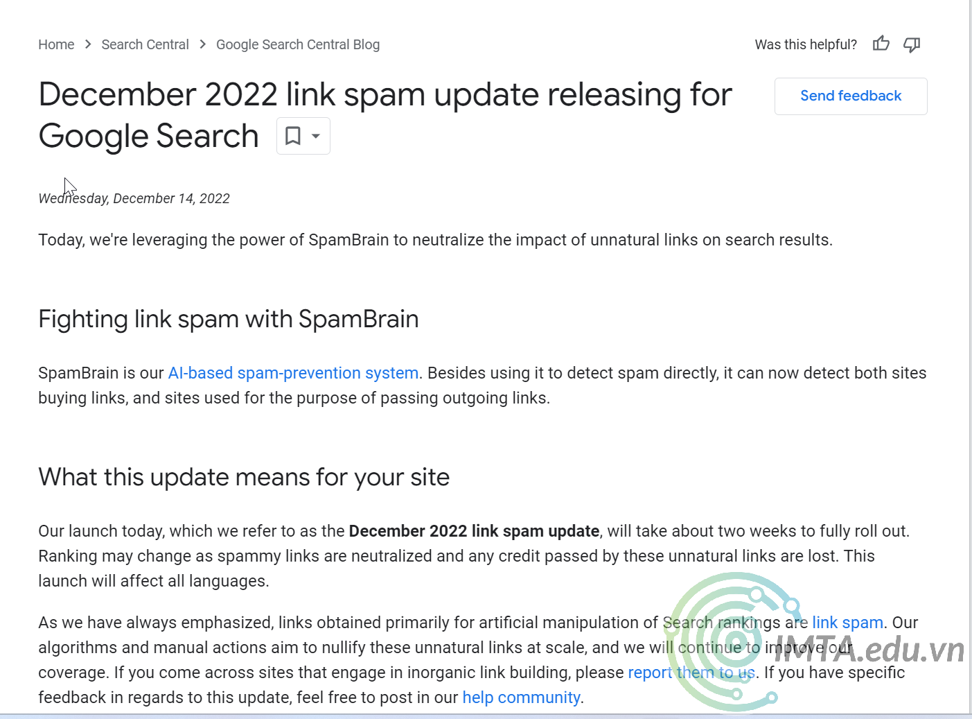 Google cập nhật Spam link tháng 12 – 2022