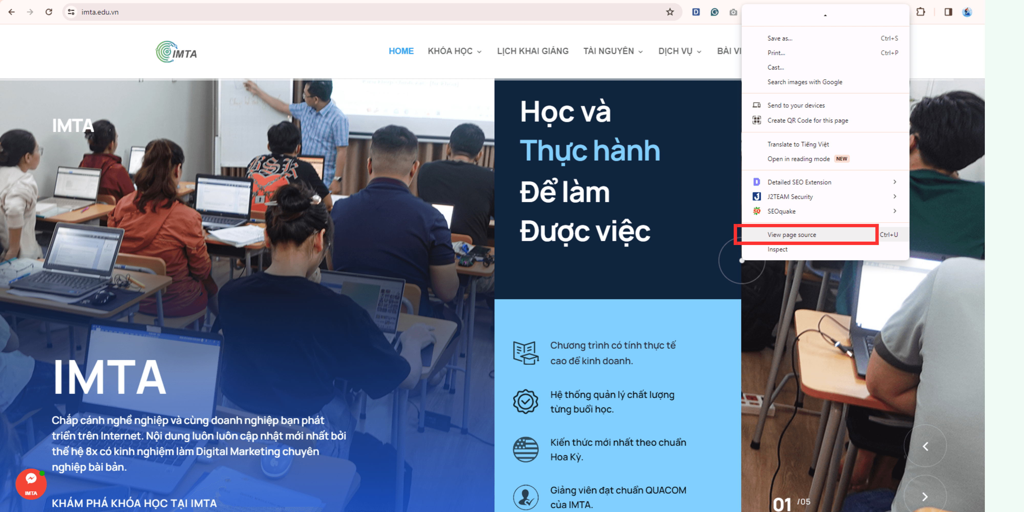 Chọn View Page Source hoặc Ctrl + U