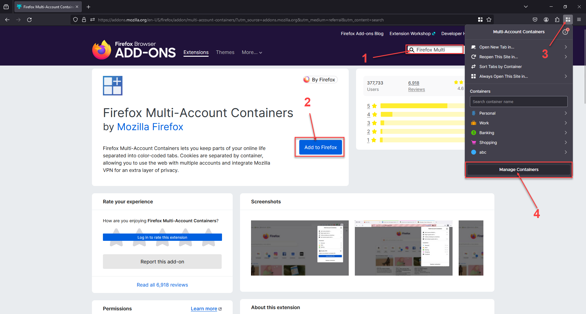 Tiện ích Firefox multi accont containers