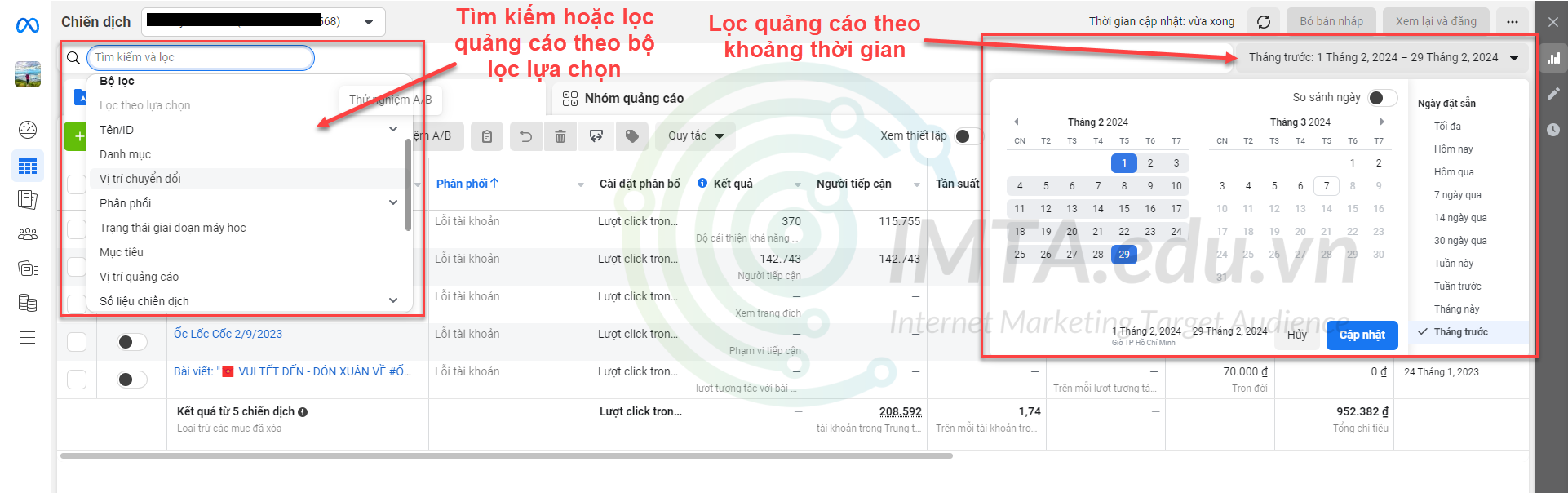 Lọc quảng cáo trong FB Ads Manager