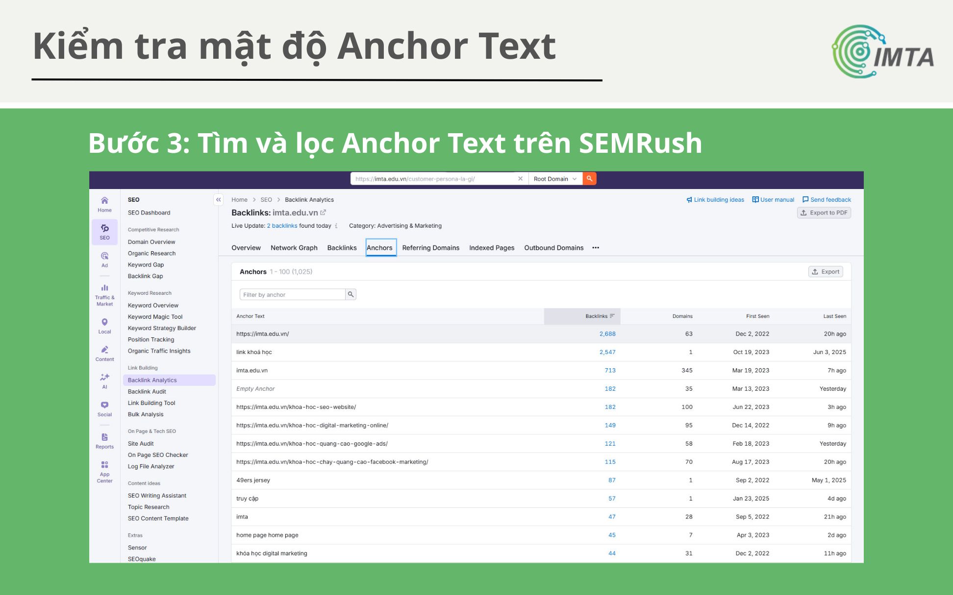 Tìm và lọc Anchor Text trên SEMRush