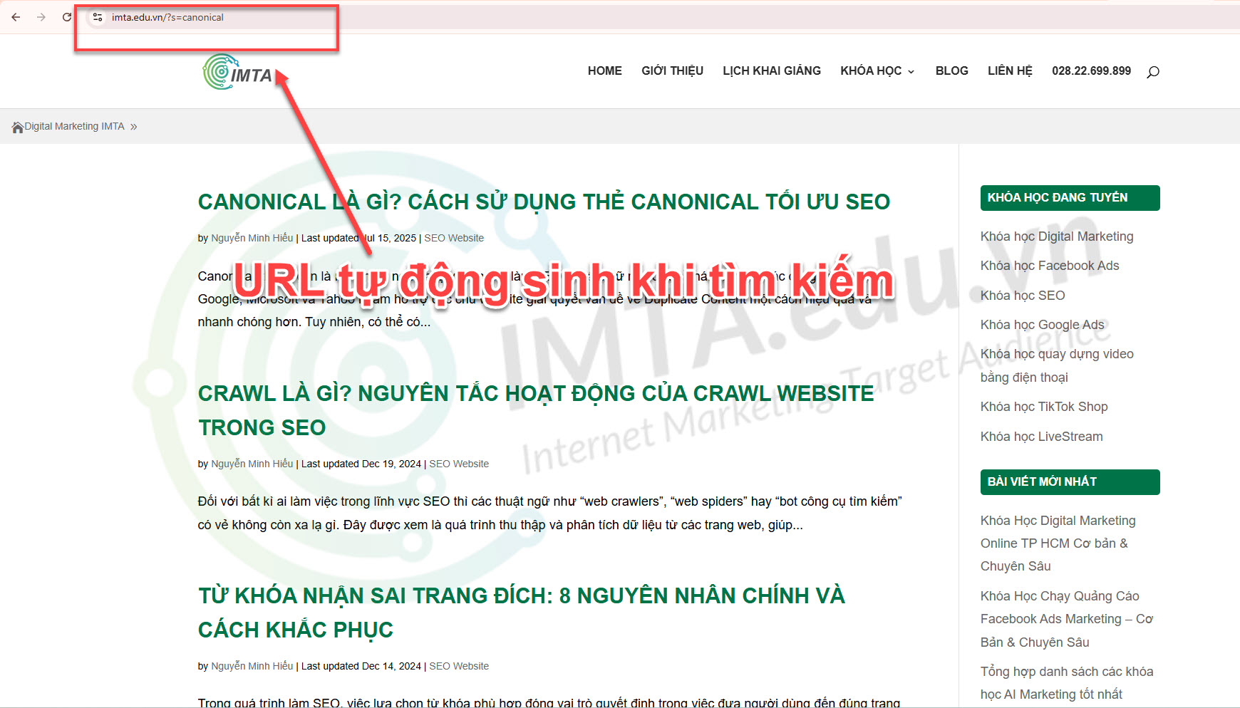 URL tự động sinh khi tìm kiếm