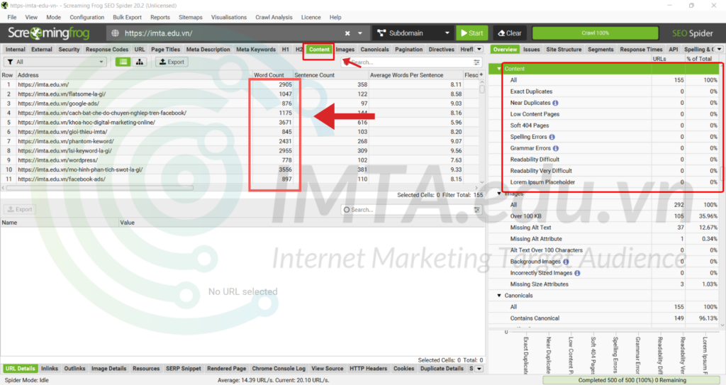 Qua tab Content để kiểm tra những URL nào bị Thin Content và Duplicate