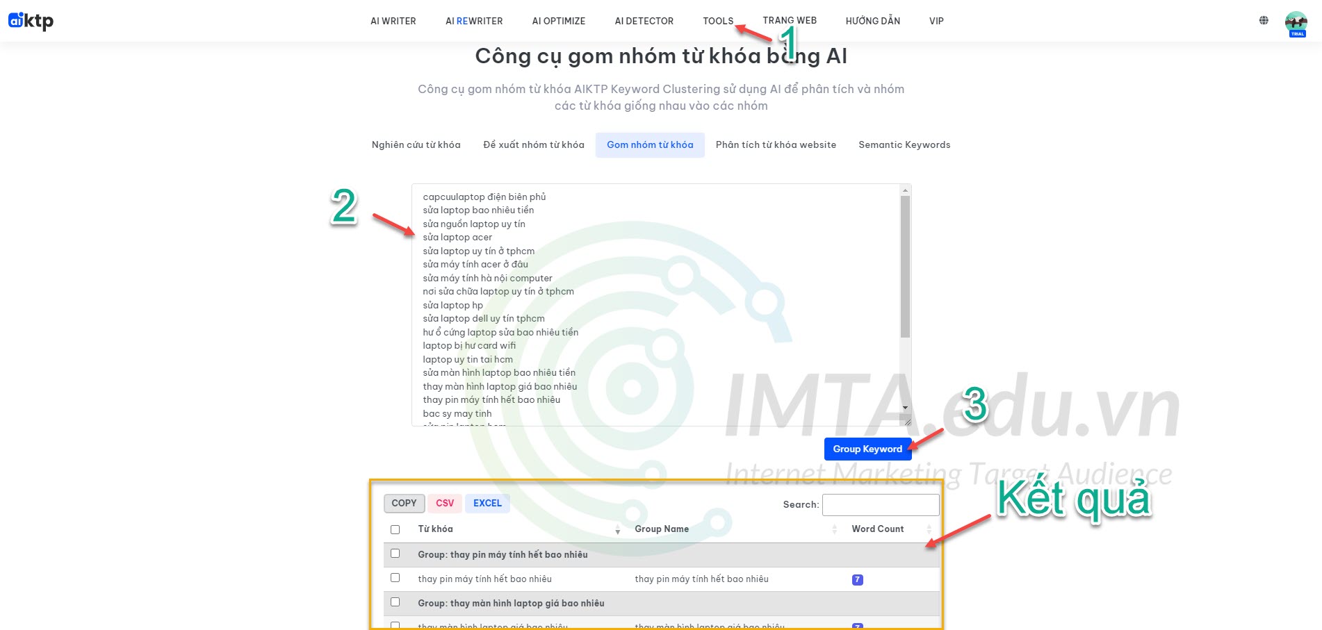 Gom nhóm từ khóa bằng aiktp