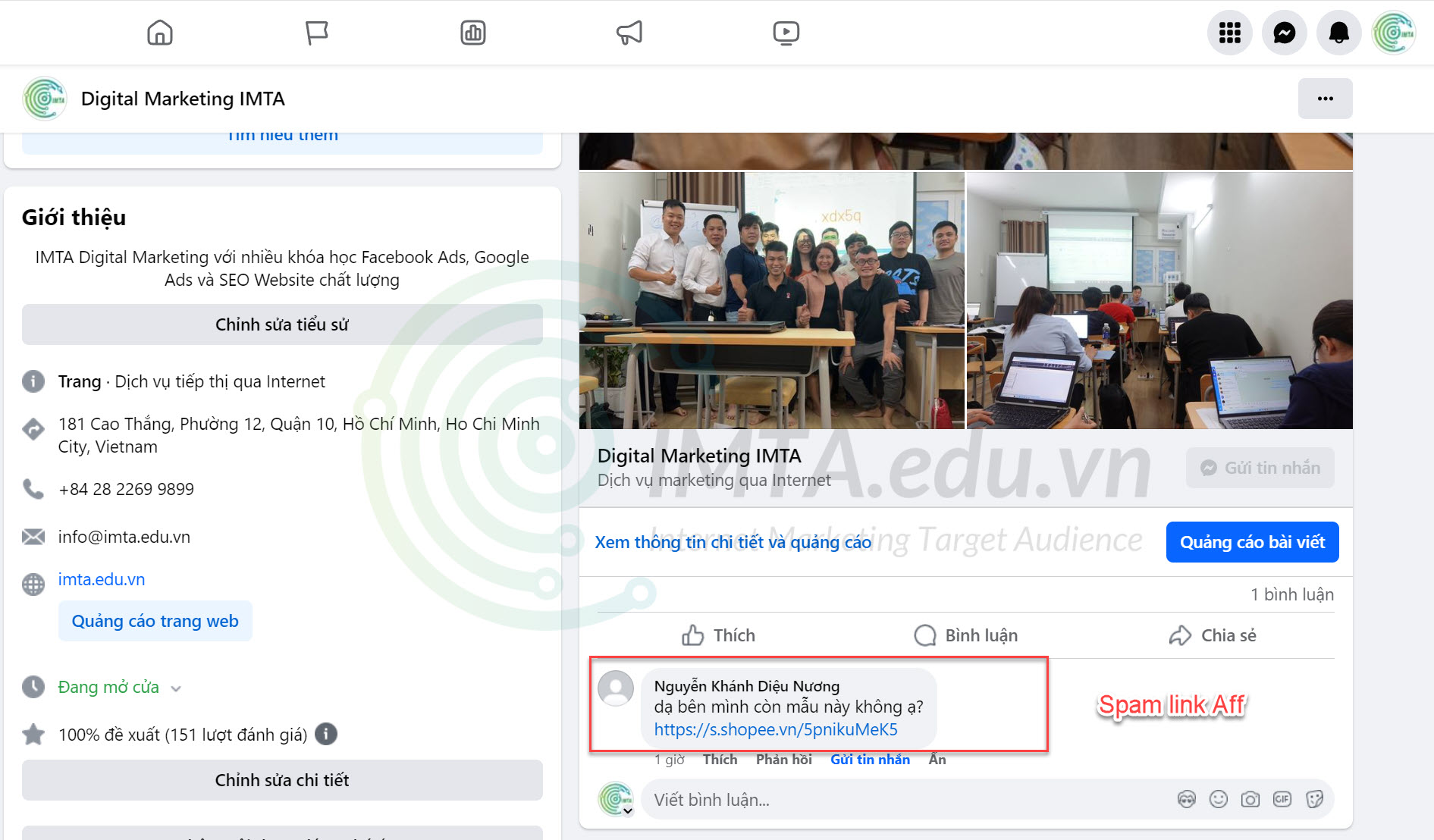 Spam bình luận trên Fanpage