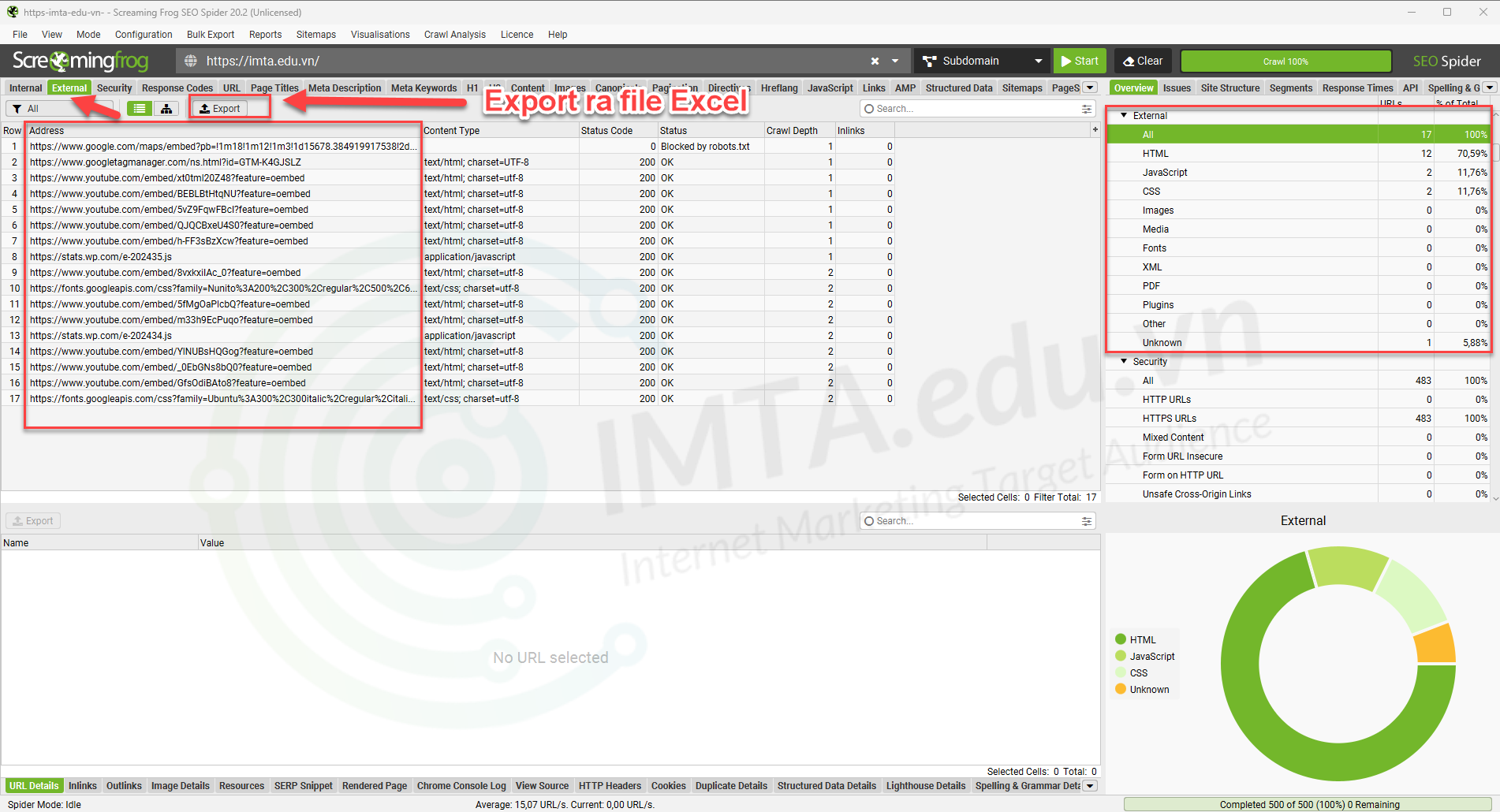 Sau khi chọn tab "External", bạn có thể Export toàn bộ link ra file Excel để quản lí