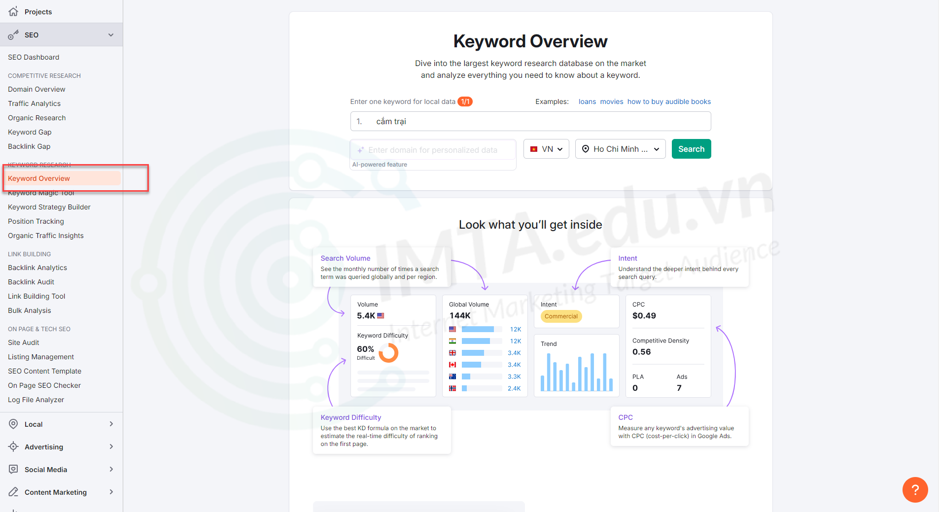 truy cập mục Keyword Overview