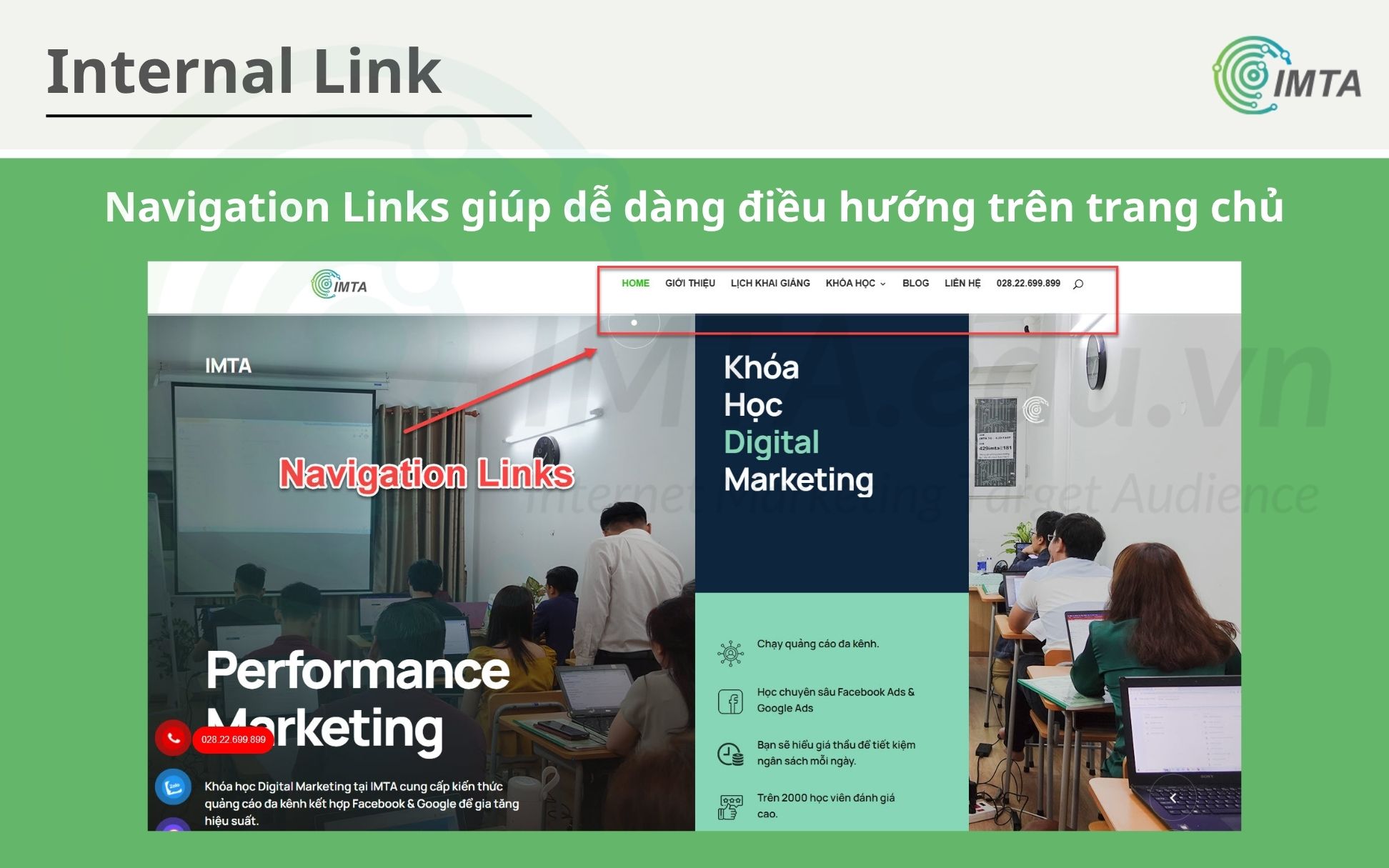 Menu chính hiển thị giúp điều hướng nhanh đến các trang quan trọng
