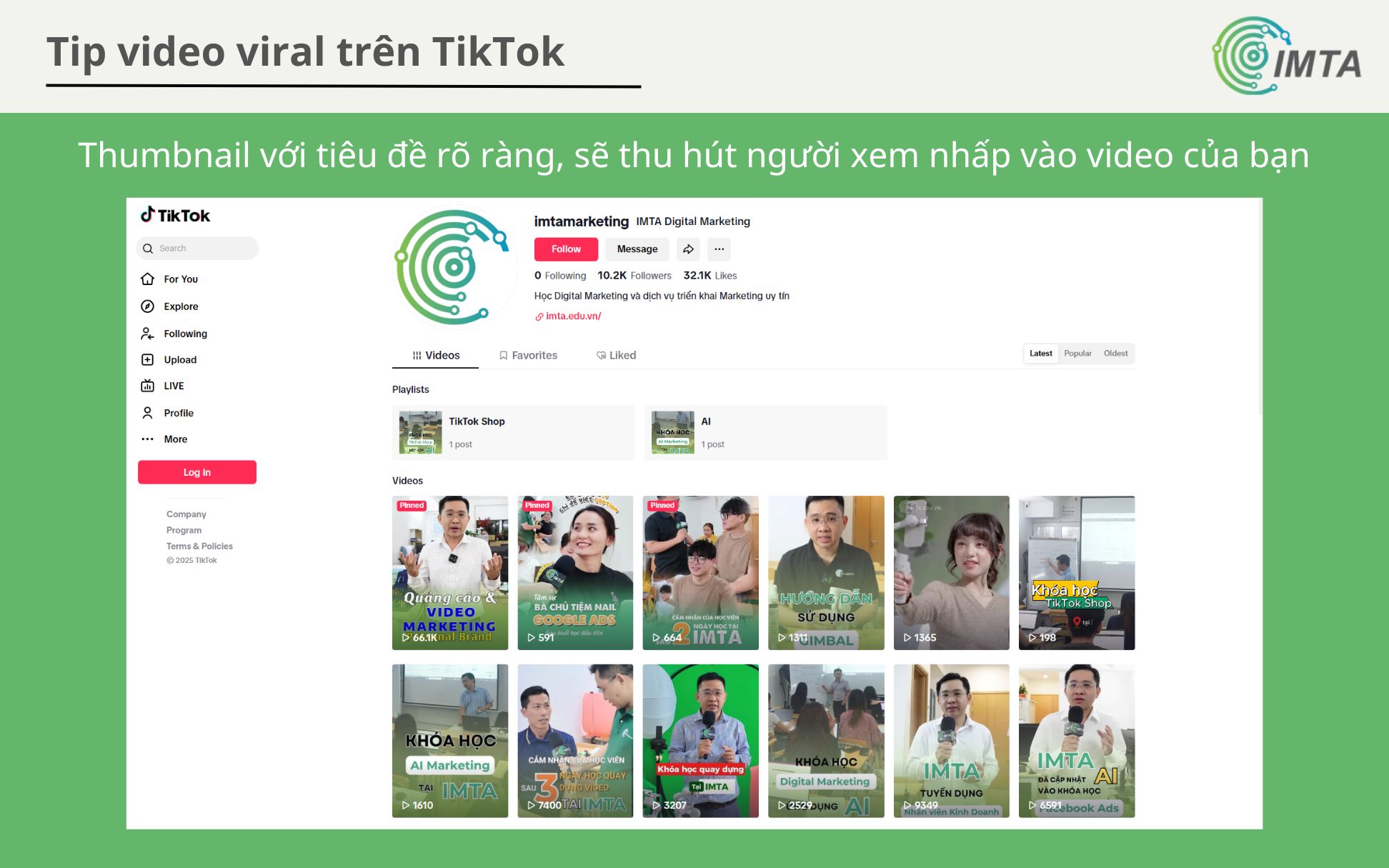 Thumbnail với tiêu đề rõ ràng, sẽ thu hút người xem nhấp vào video của bạn