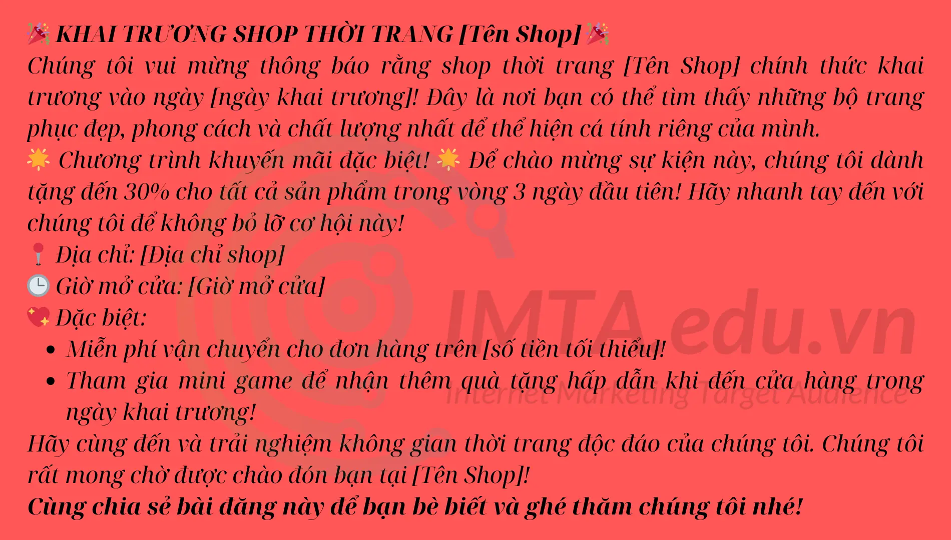 Bài đăng khai trương shop thời trang