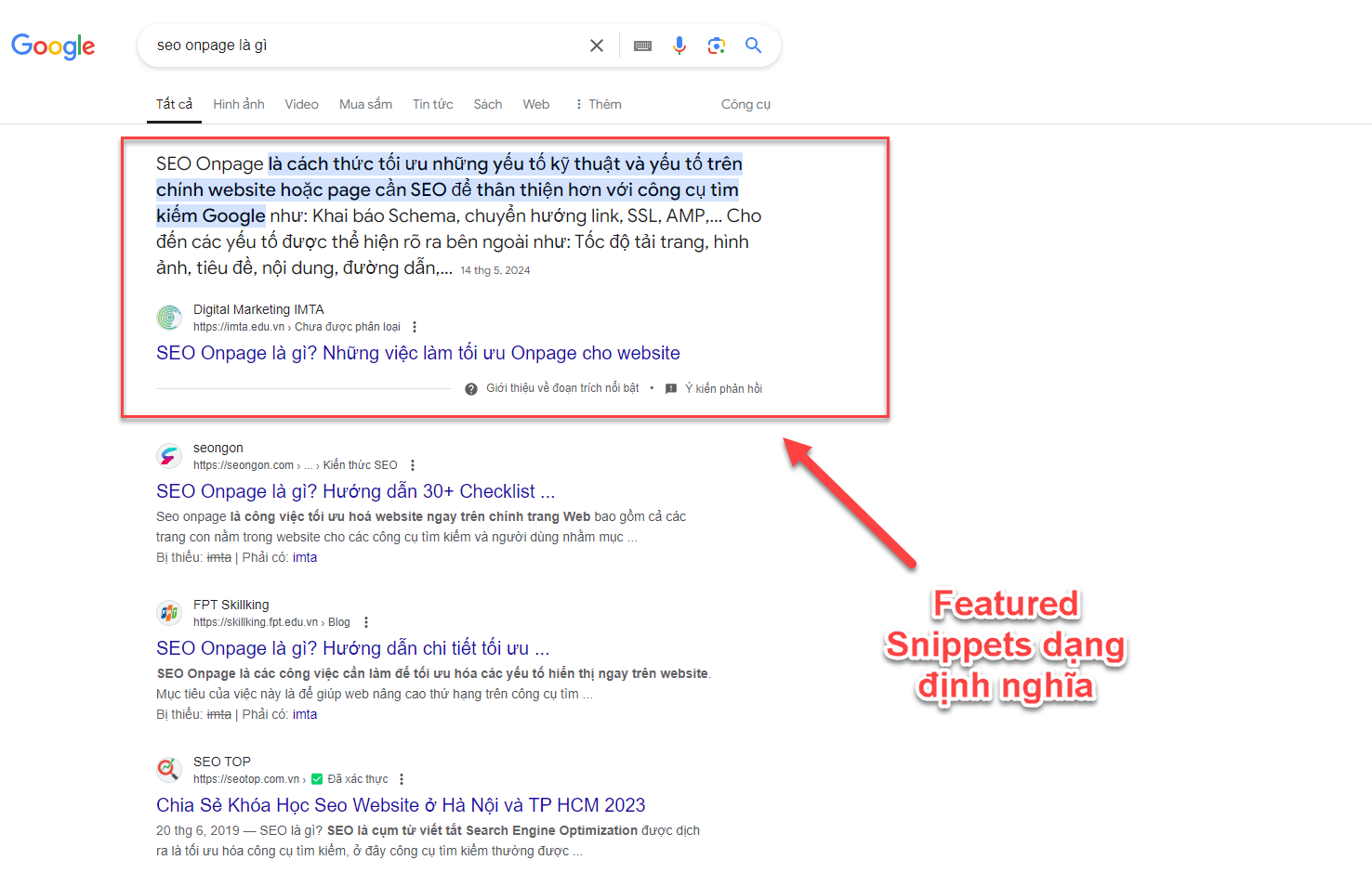 Featured Snippet dạng định nghĩa