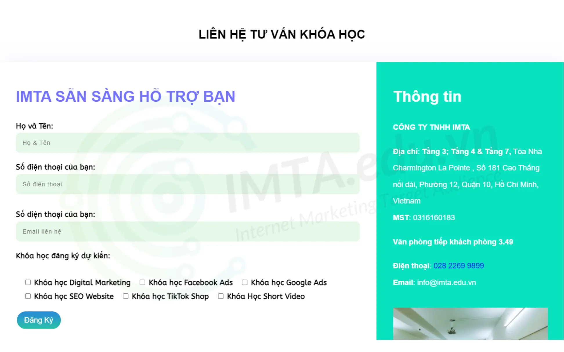 CTA thu thập khách hàng tiềm năng dạng form đăng kí