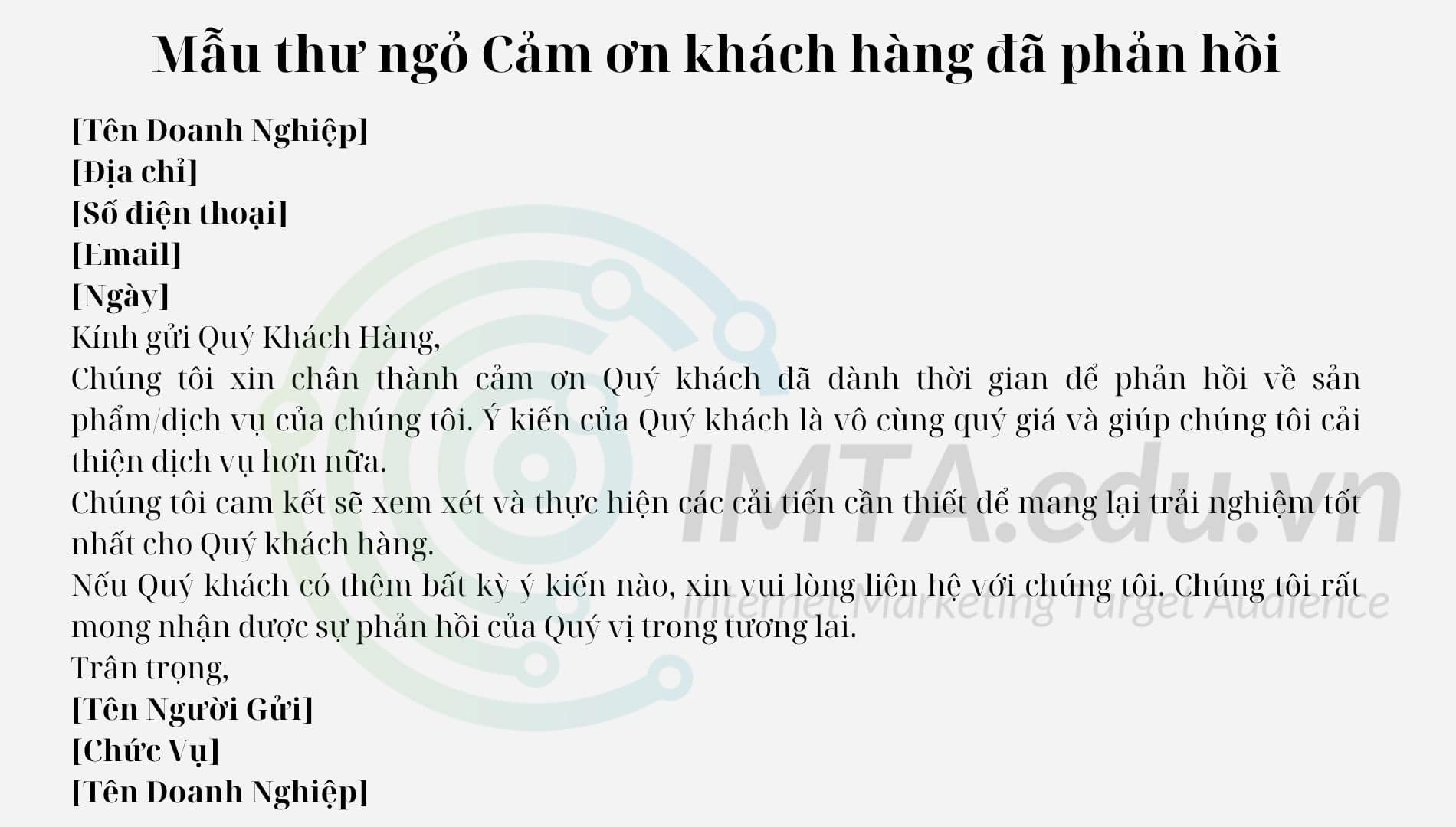 Mẫu thư ngỏ Cảm ơn khách hàng đã phản hồi