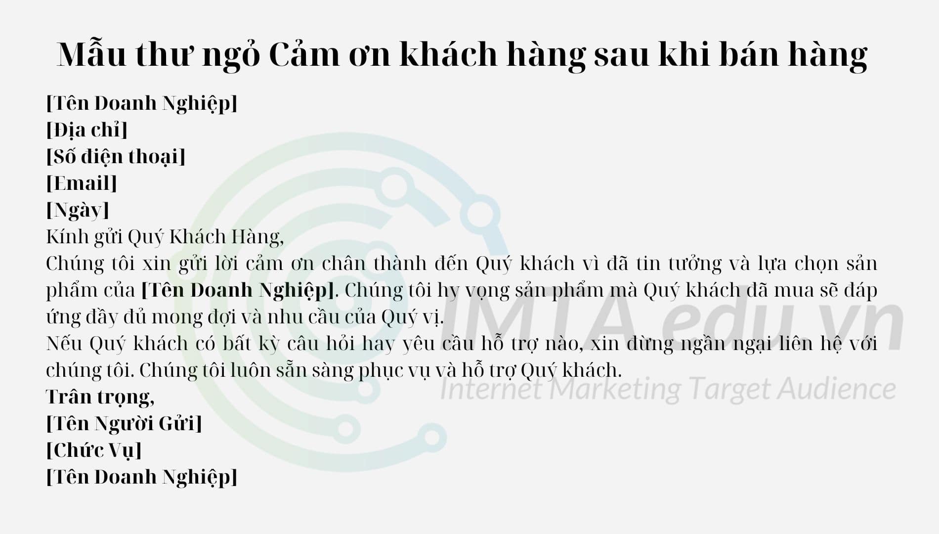 Mẫu thư ngỏ Cảm ơn khách hàng sau khi bán hàng