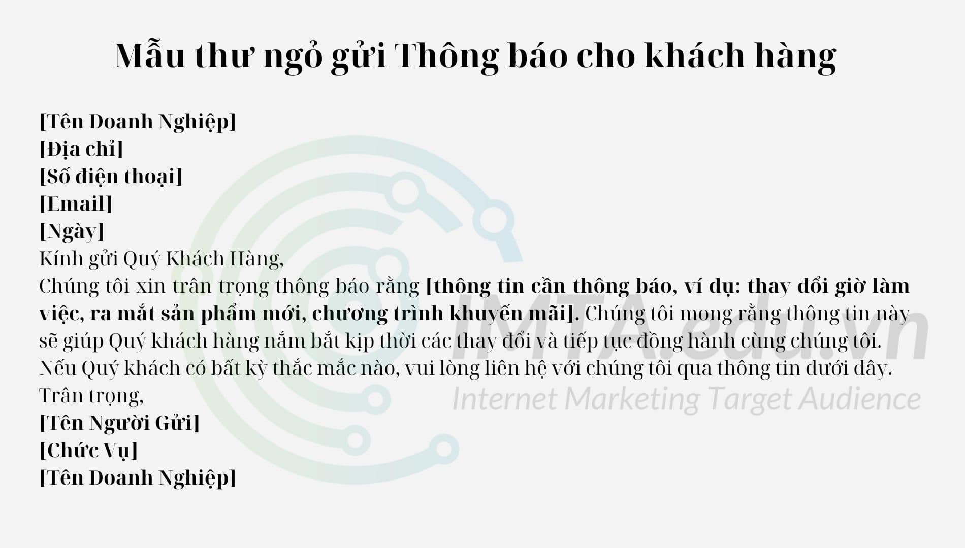 Mẫu thư ngỏ gửi Thông báo cho khách hàng