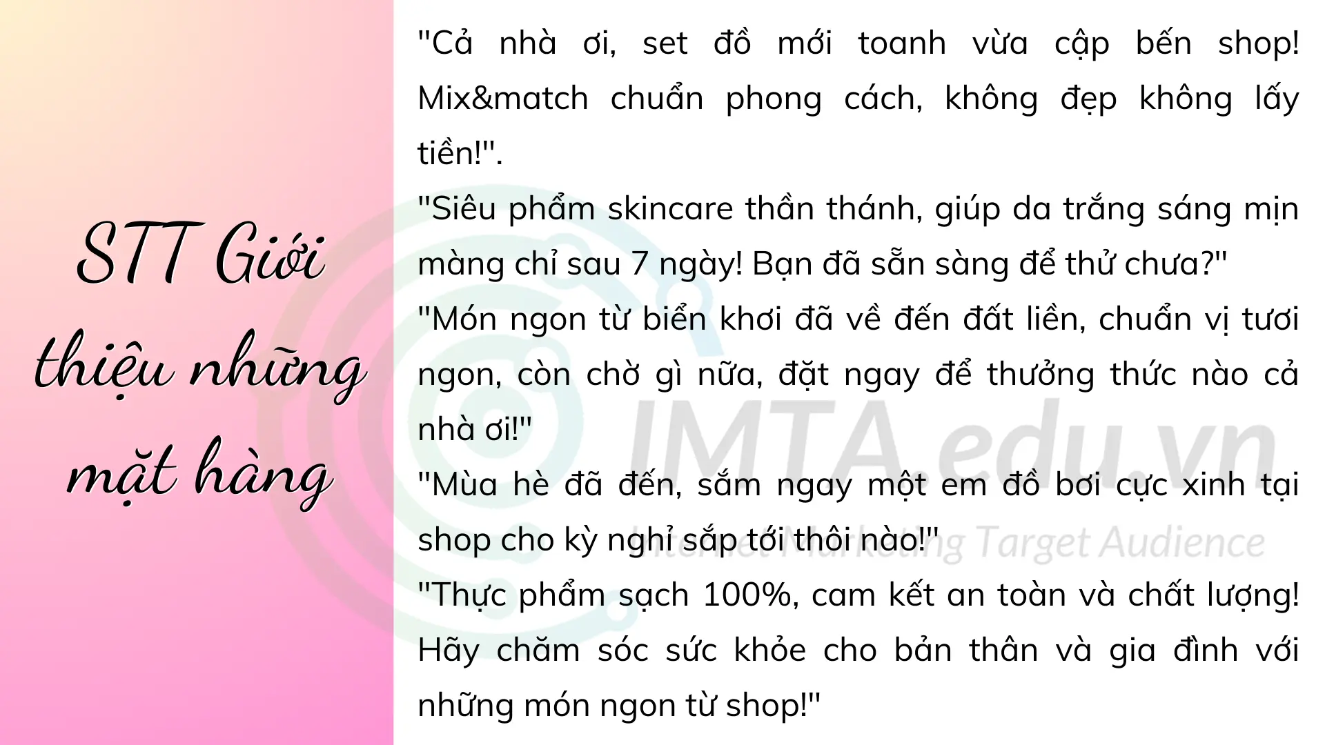 STT Giới thiệu những mặt hàng