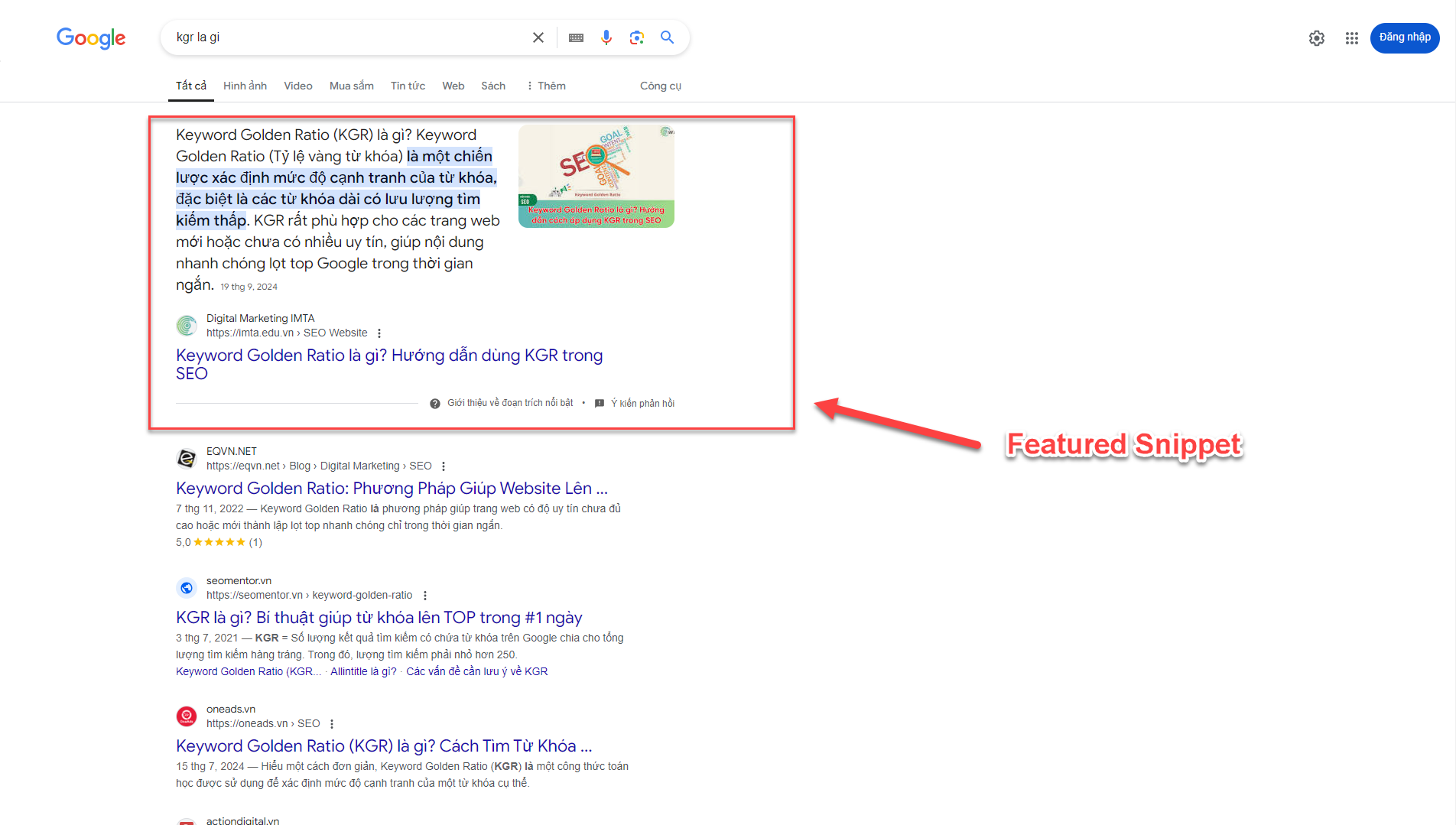 Ví dụ về Featured Snippet