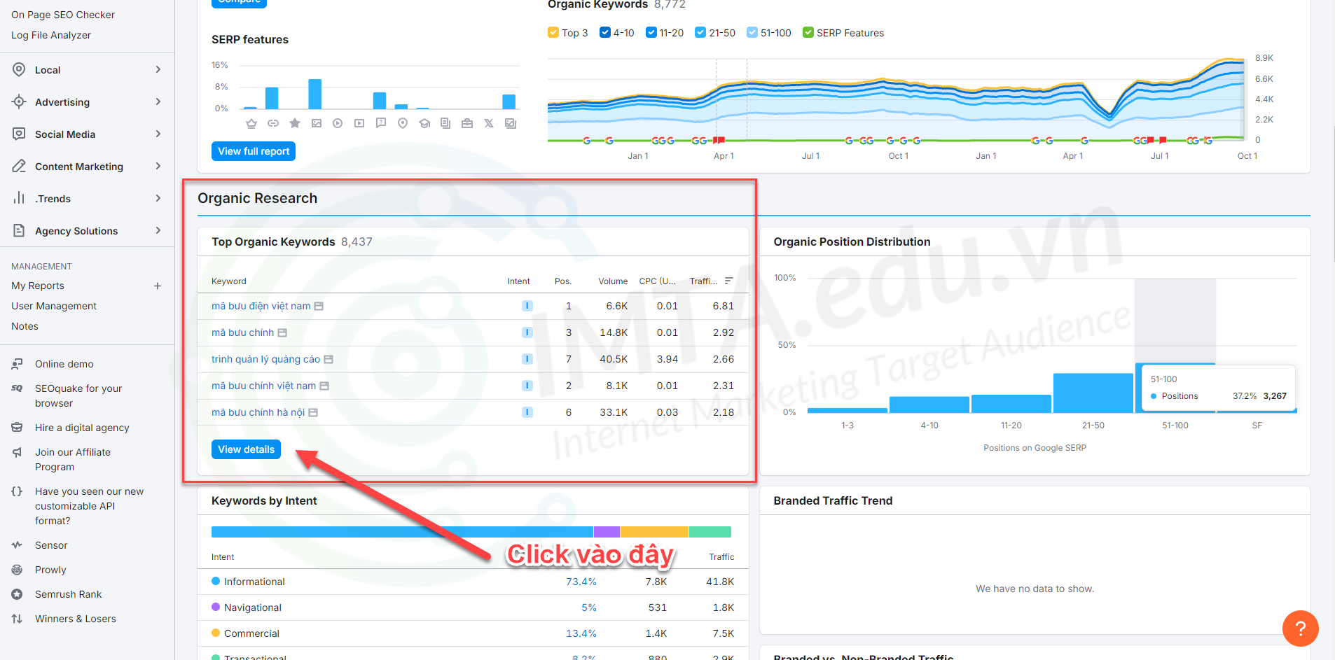 Vào mục Organic Keyword, chọn Detail