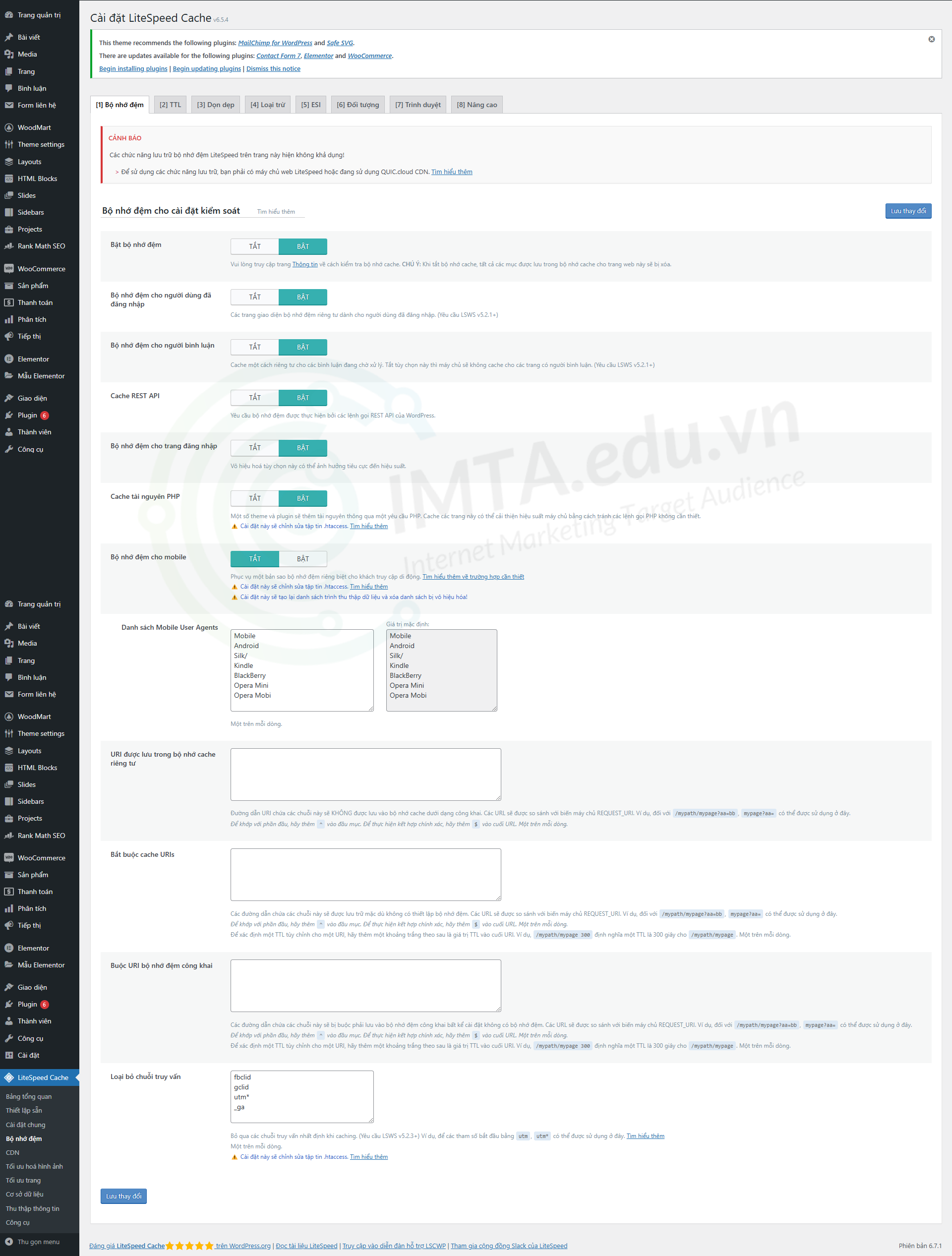 Bộ nhớ đệm - Quản lý Cache trong plugin LiteSpeed Cache