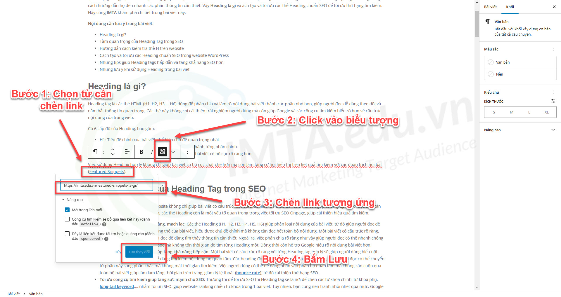 Chèn link trên trình soạn thảo Gutenberg