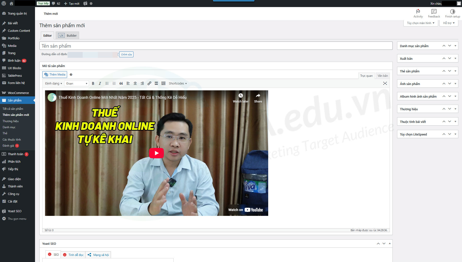 nhúng video vào website WordPress trên trình soạn thảo Classic Editor