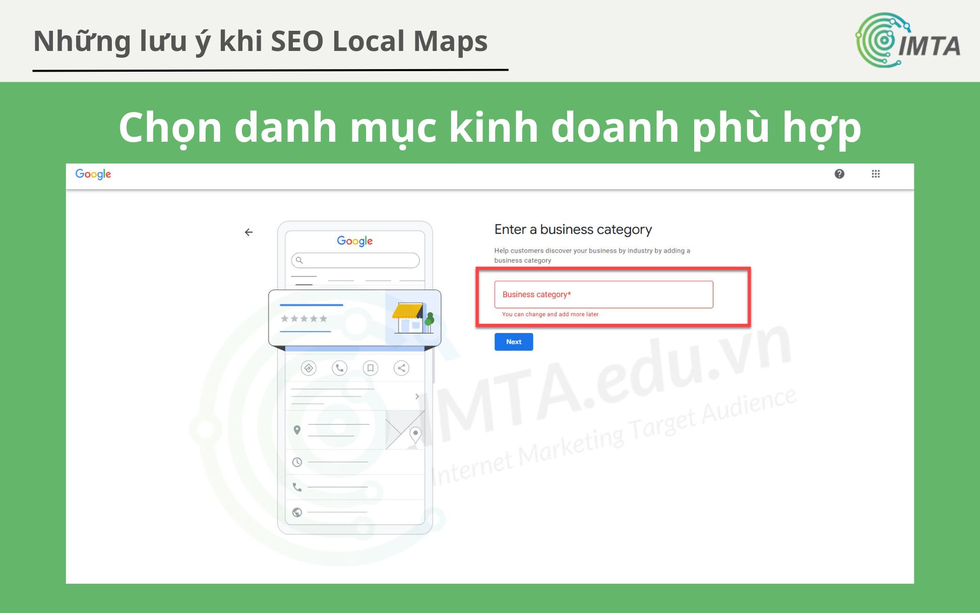 Chọn danh mục kinh doanh phù hợp trên Google My Business
