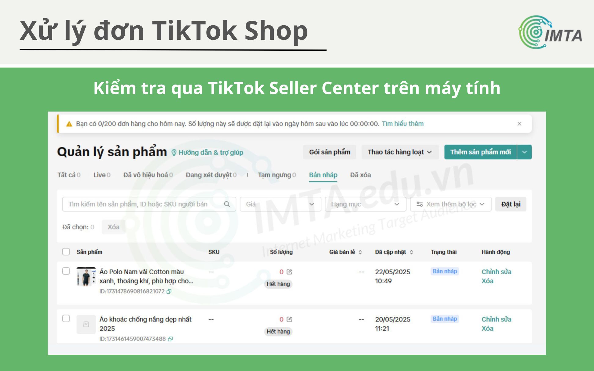 Kiểm tra qua TikTok Seller Center trên máy tính