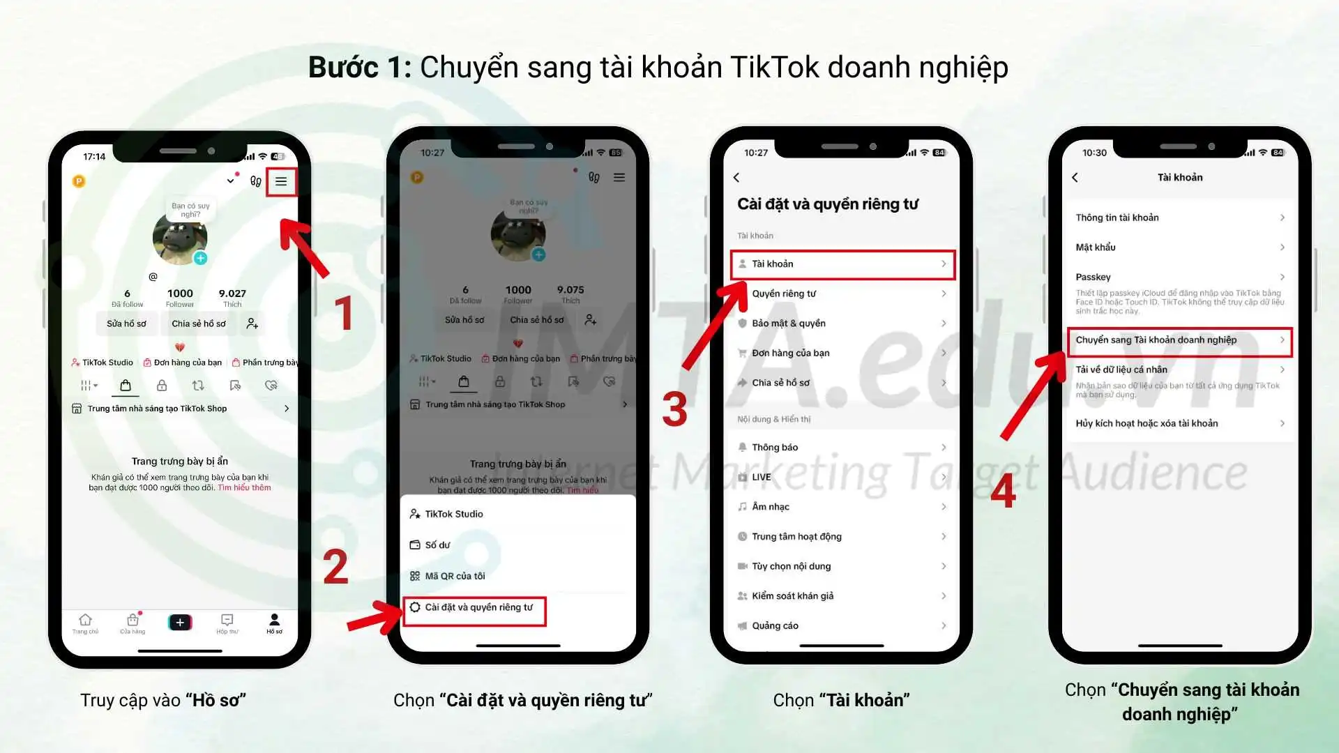 Bước 1: Chuyển sang tài khoản TikTok doanh nghiệp