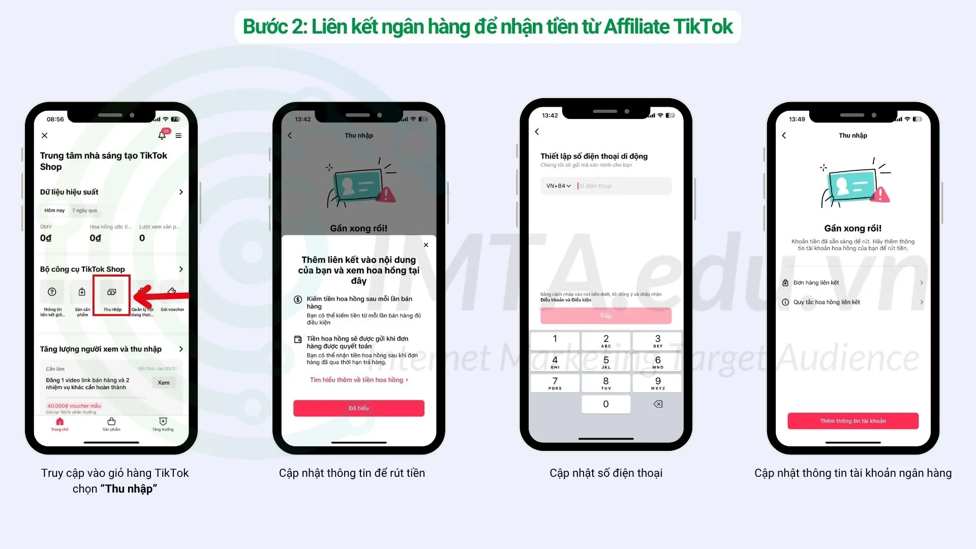 Liên kết ngân hàng để nhận tiền từ Affiliate TikTok