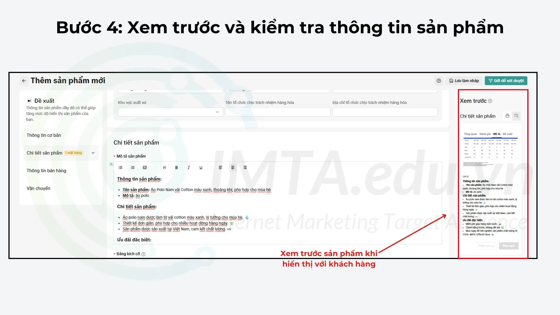 Bước 4: Xem trước và kiểm tra thông tin sản phẩm