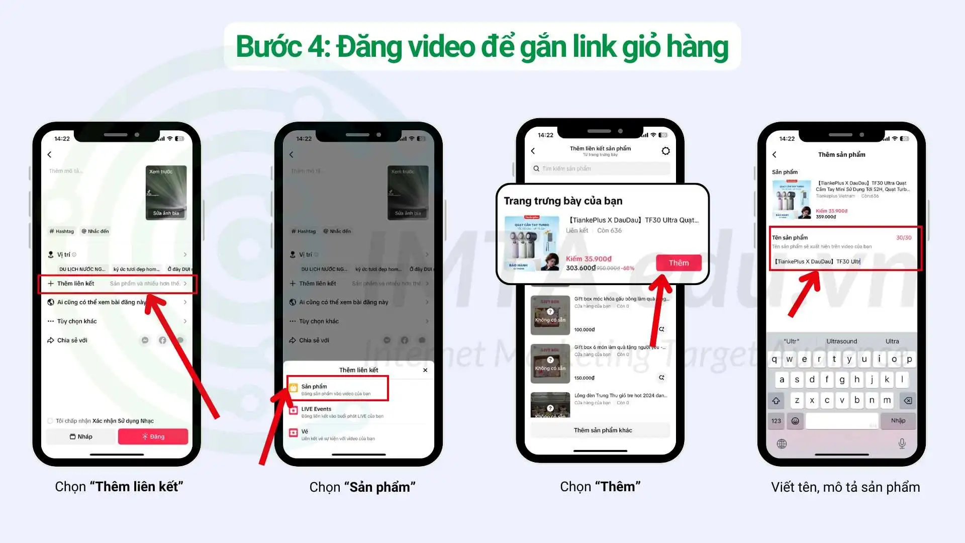 Đăng video để gắn link giỏ hàng