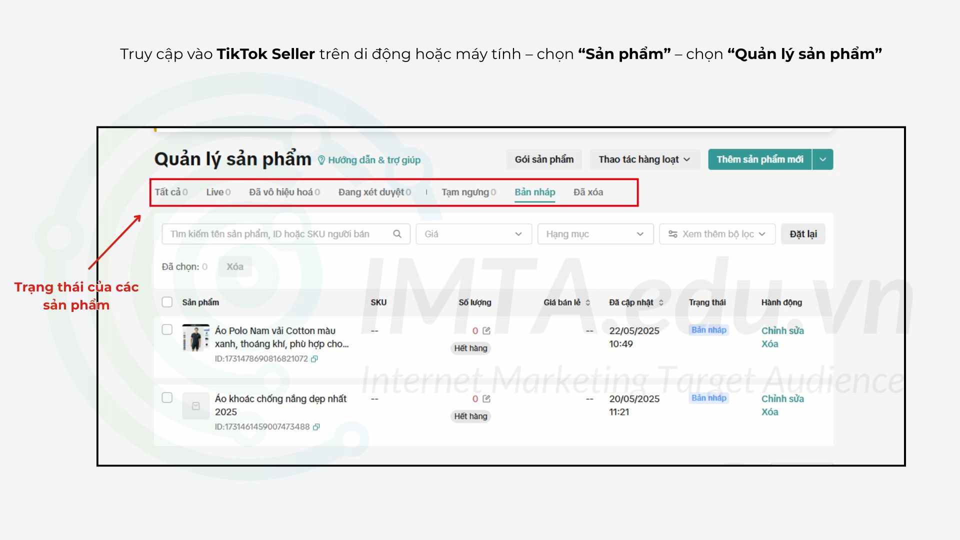 Cách kiểm tra trạng thái các sản phẩm đã đăng trên TikTok Shop