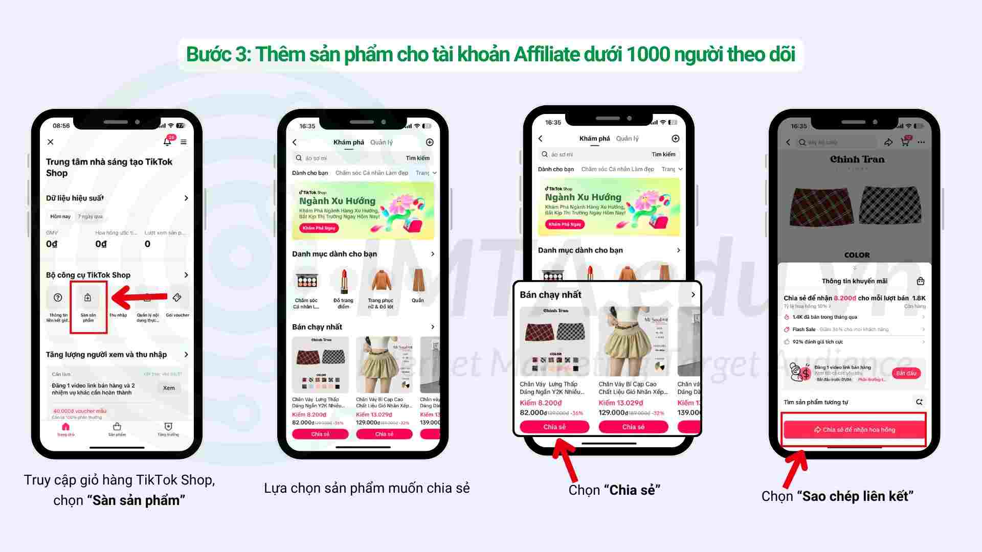 Thêm sản phẩm cho tài khoản Affiliate dưới 1000 người theo dõi