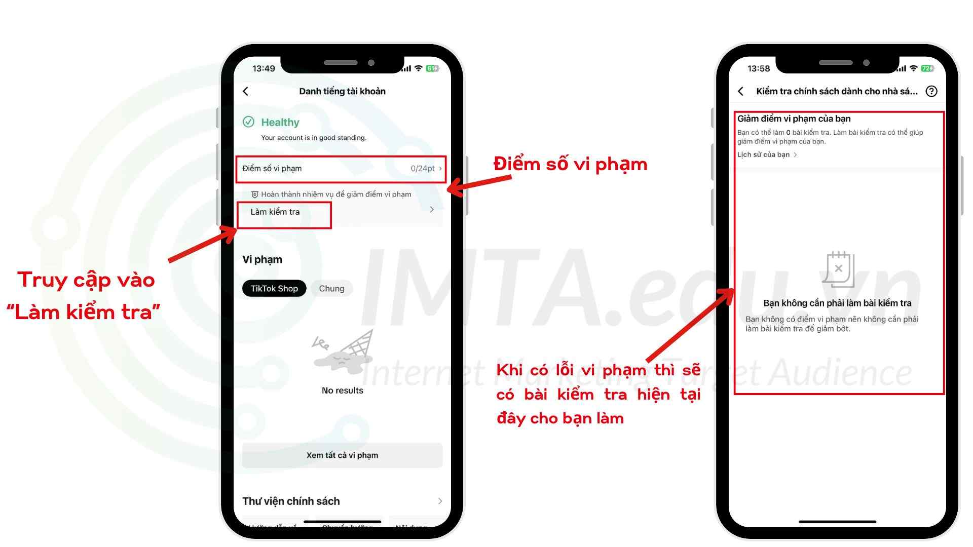 Truy cập làm bài kiểm tra để giảm điểm vi phạm
