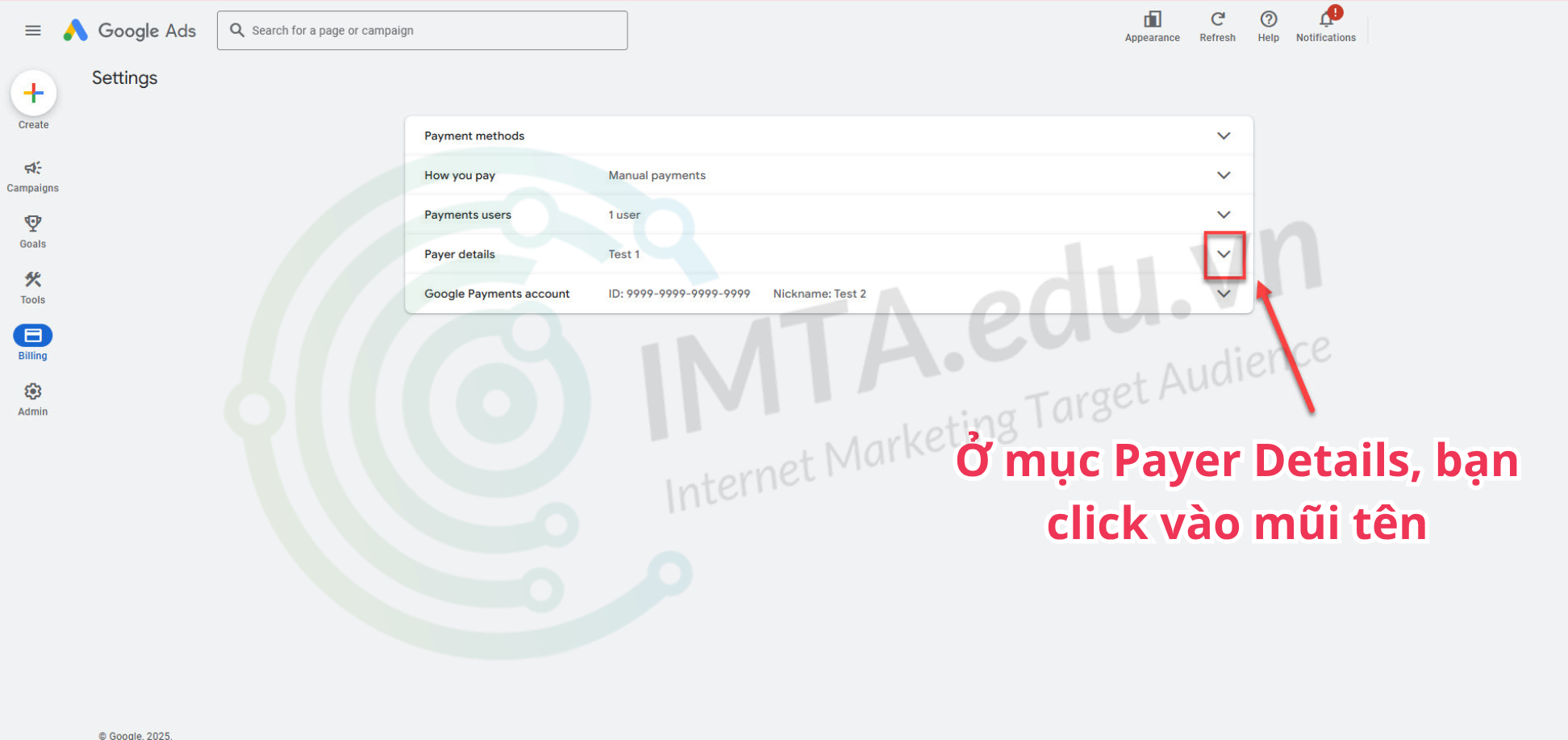 Chọn mục Payer Details