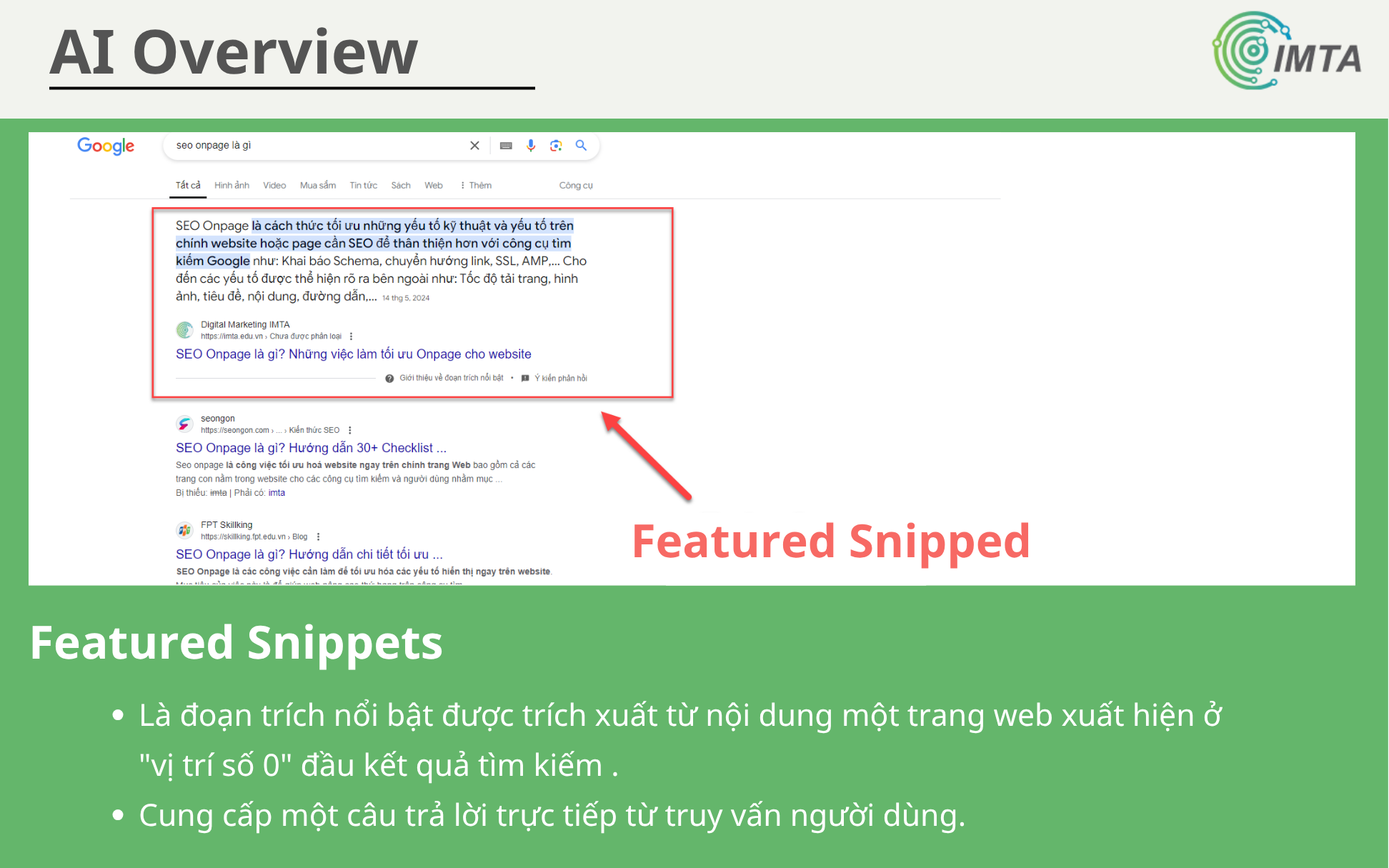 Ví dụ về Featured Snippets