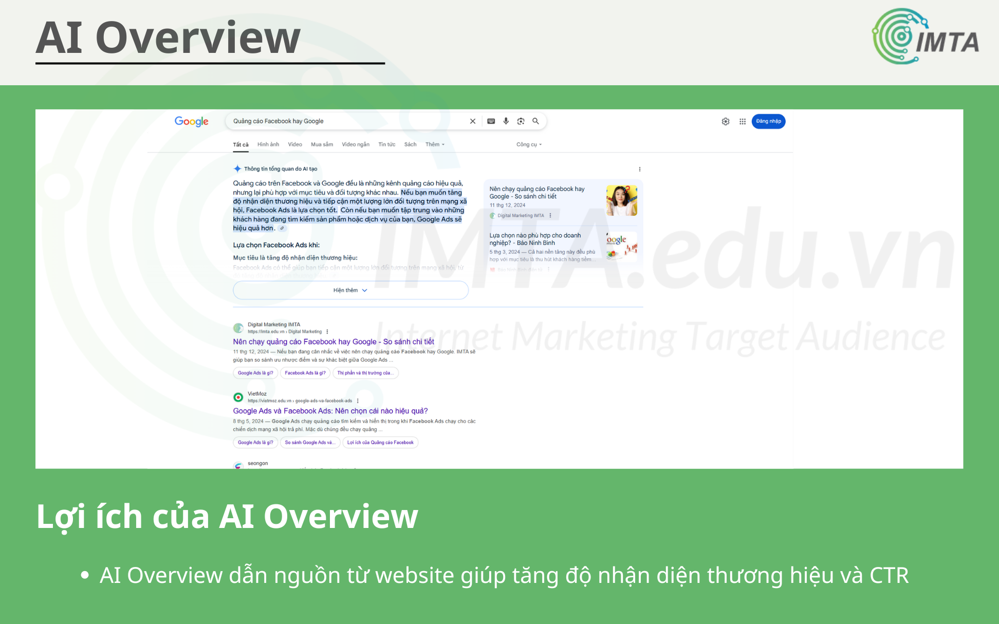 AI Overview dẫn nguồn từ website giúp tăng độ nhận diện thương hiệu và CTR