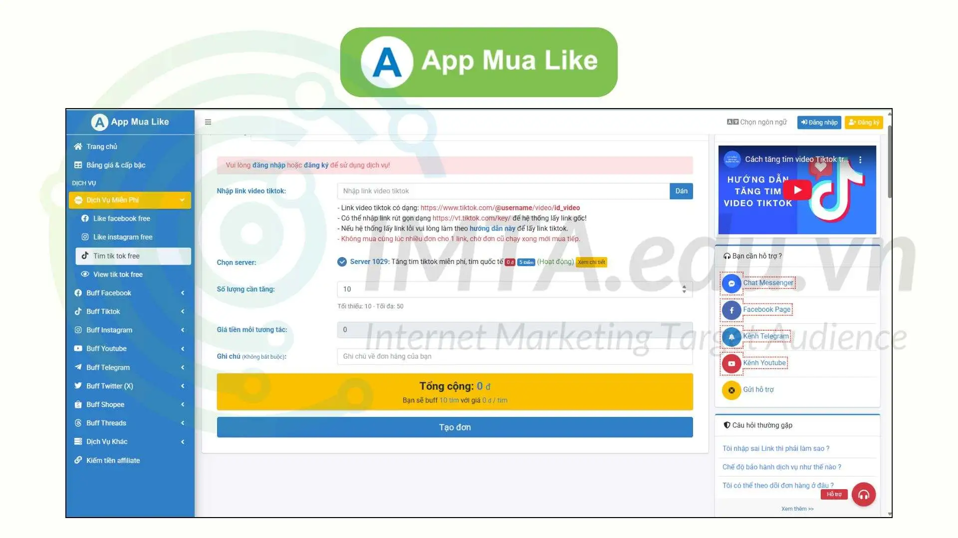 Web AppMuaLike tăng tim TikTok