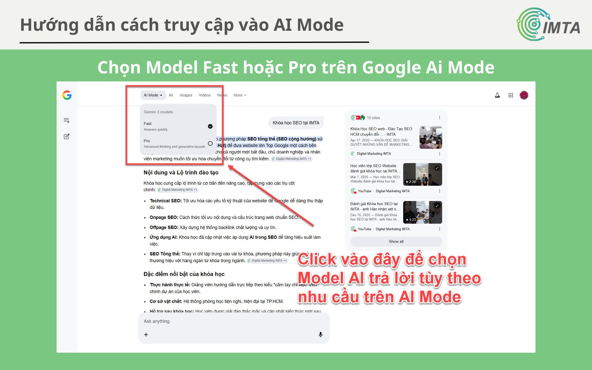 Chọn model Fast hay Pro trên AI Mode