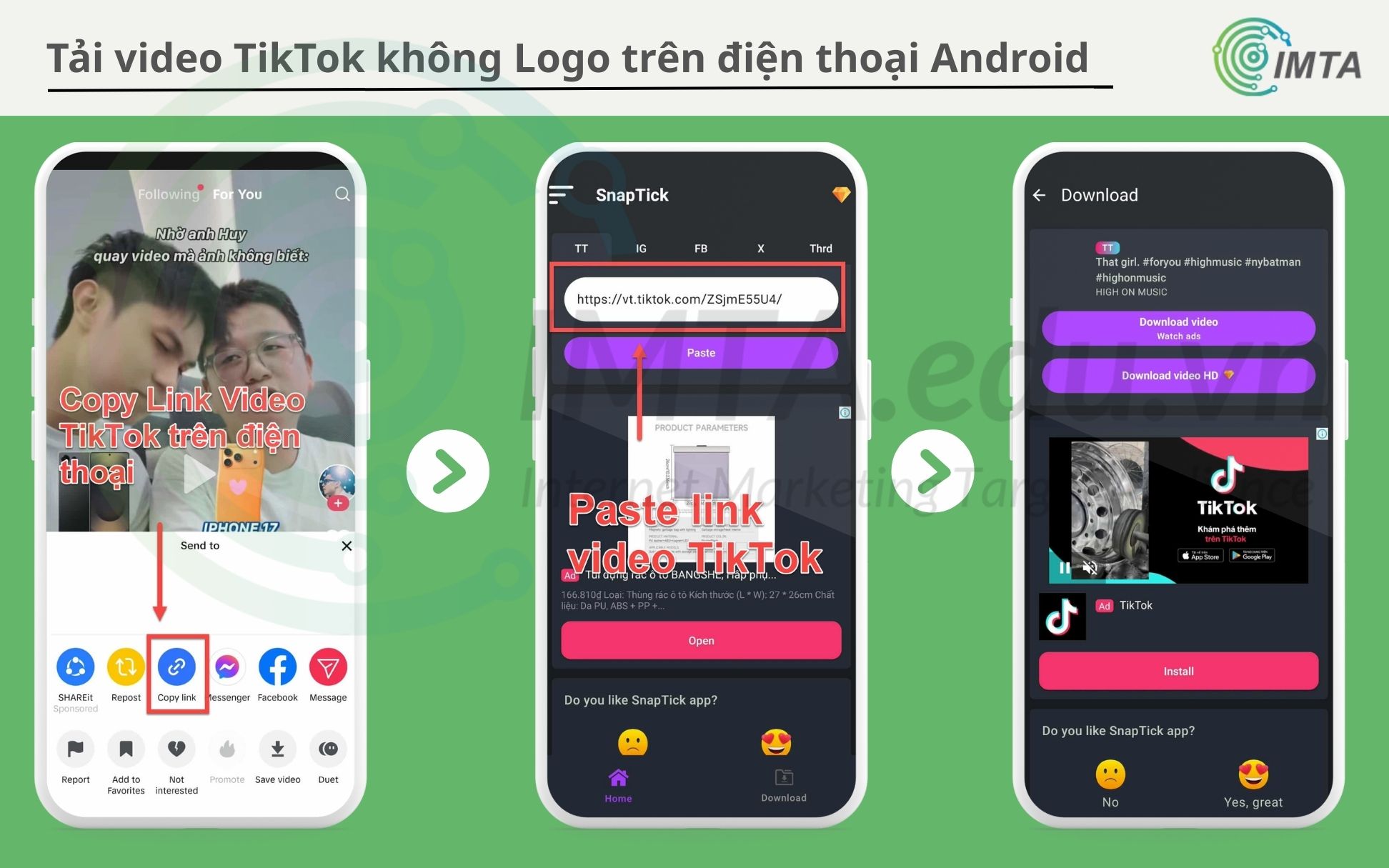 Tải video TikTok không logo trên Android bằng app SaveTik