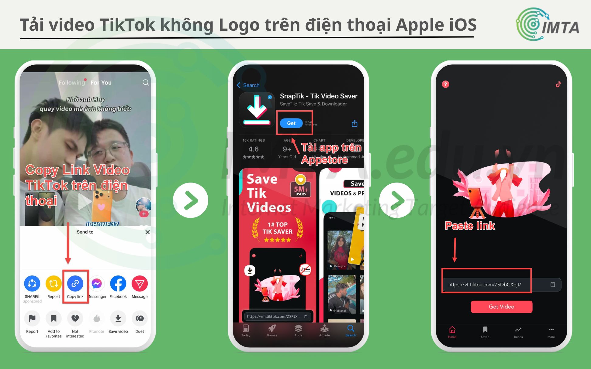 Hướng dẫn tải video TikTok không dính logo/watermark trên iOS IMTA
