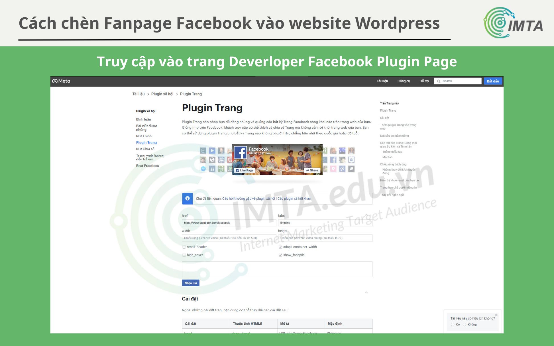 Truy cập vào trang: Deverloper Facebook Plugin Page để cấu hình